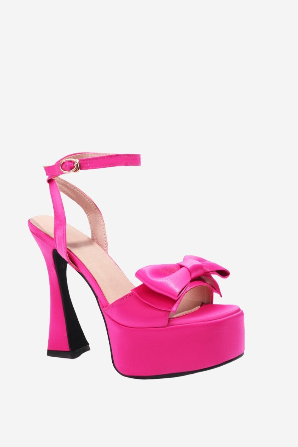 High Heel Sandals in Hot Pink with Chunky Bow
