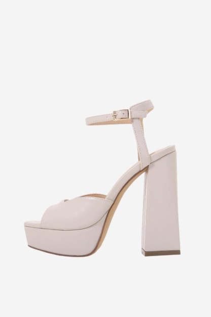 Pink chunky high-heel sandals with a single strap