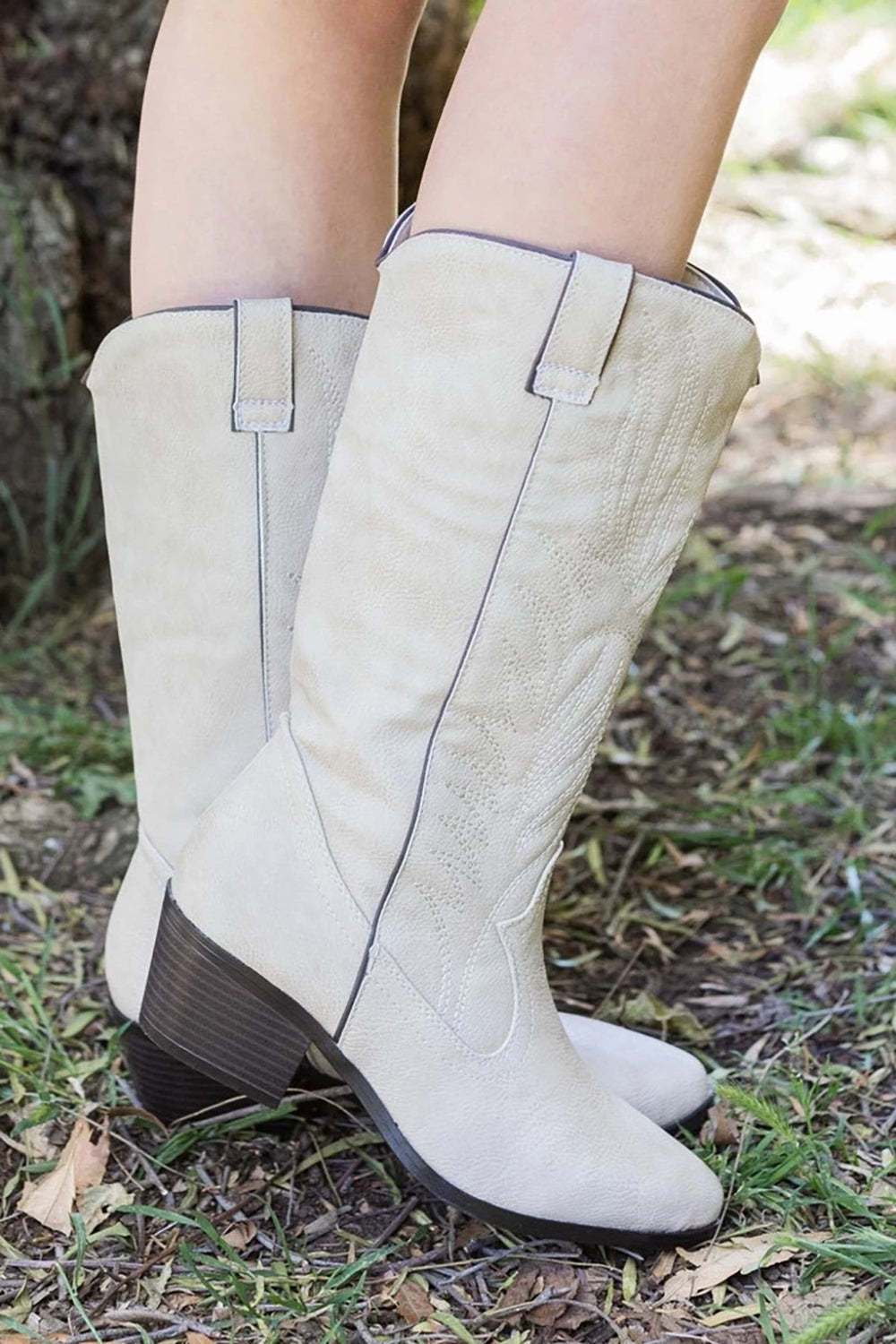 Chunky White Cowgirl Boots with Sexy Pointed Toes
