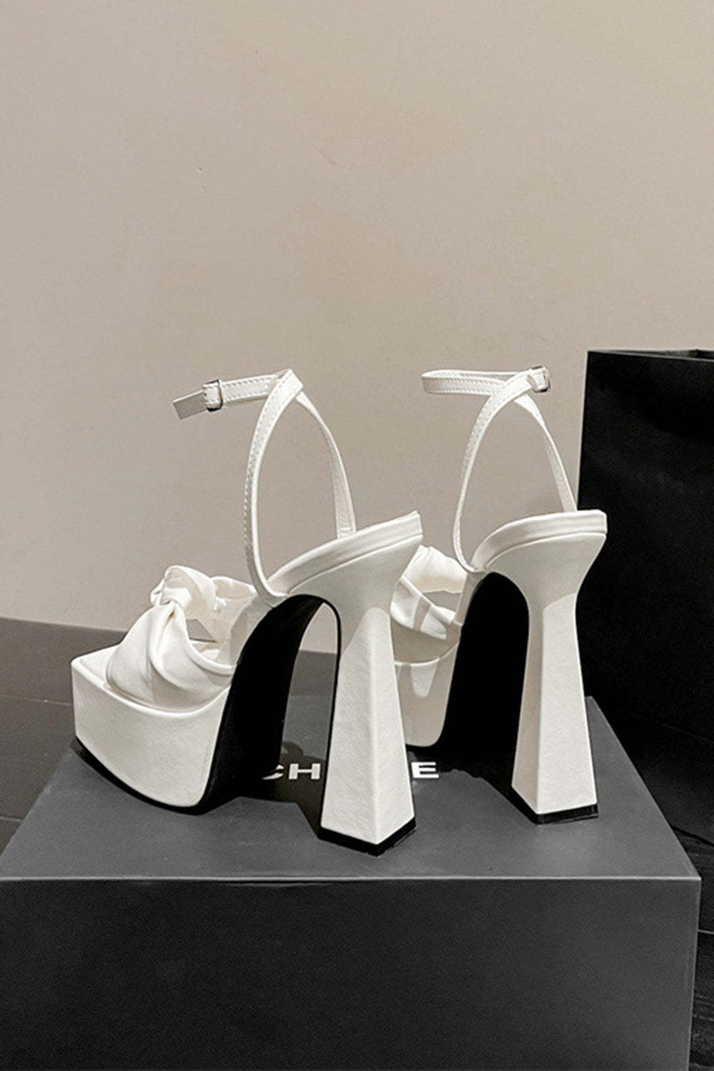 High Heel Sandals in White with Chunky Bow