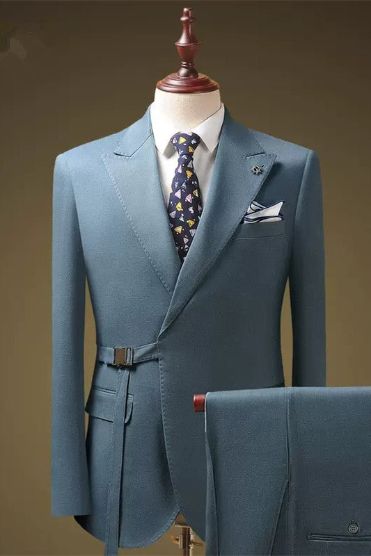 Elegant Blue Peaked Lapel Two-Piece Prom Suit for Men