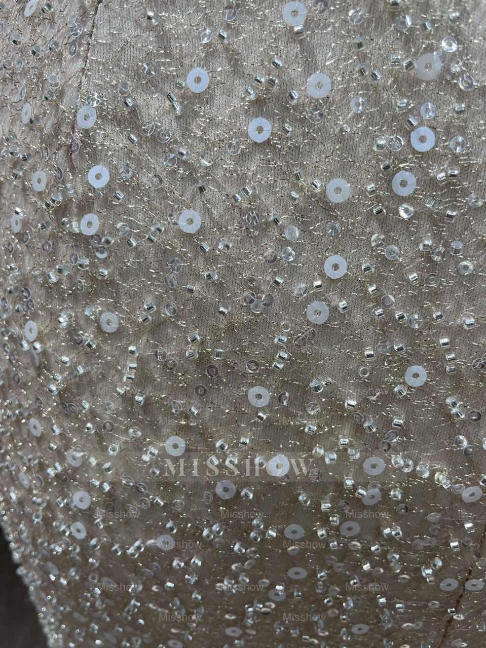 Champagne Scoop Sequined Column Long Evening Dresses with Sweep Train