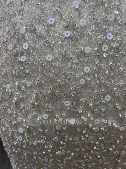 Champagne Scoop Sequined Column Long Evening Dresses with Sweep Train