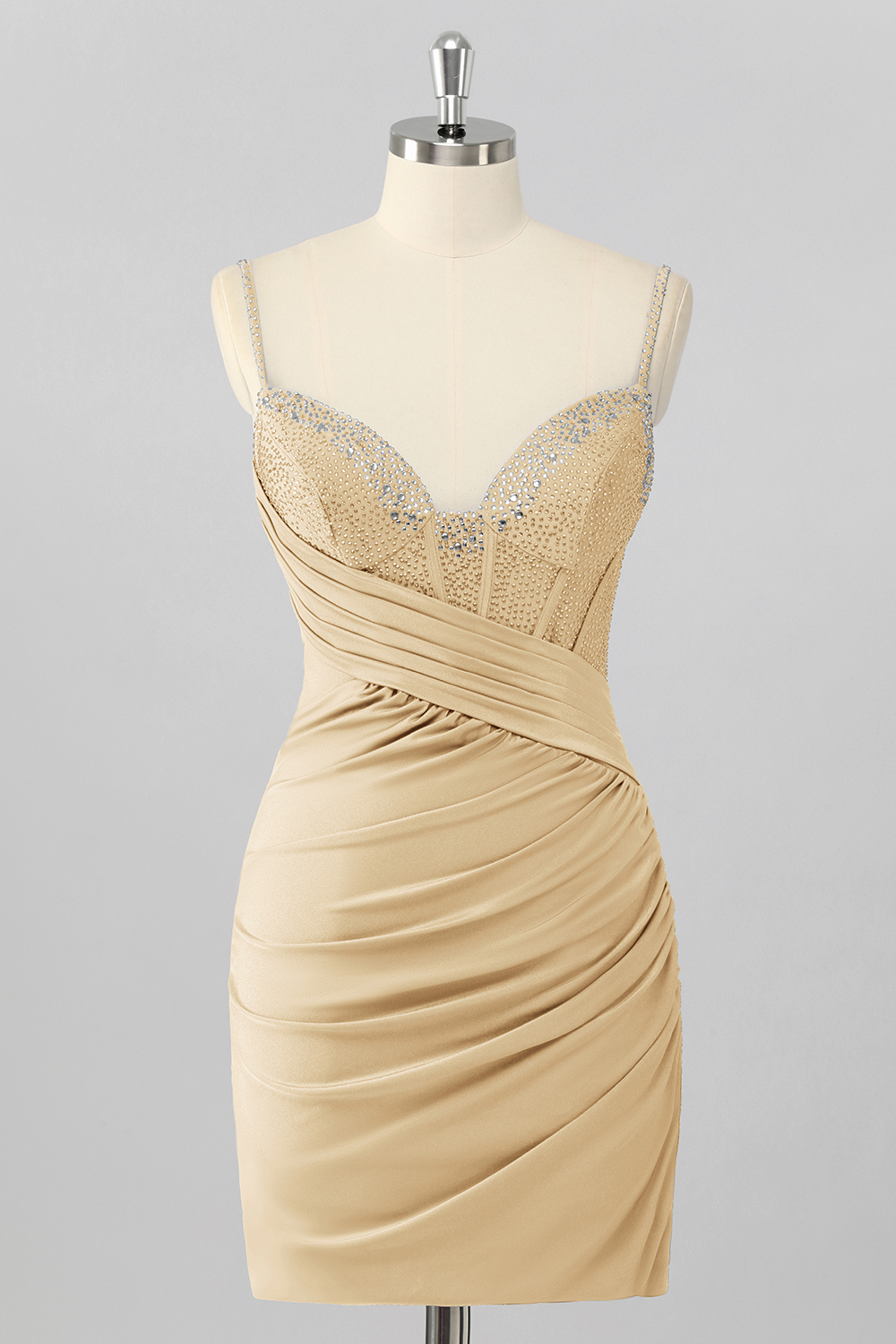 Sparkly Sky Blue Tight Ruched Short Corset Cocktail Dress With Beading