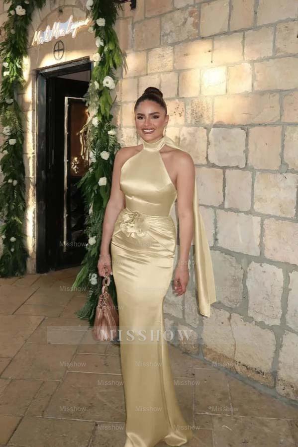 Charming Halter Sleeveless Long Mermaid Formal Dress With Pleated