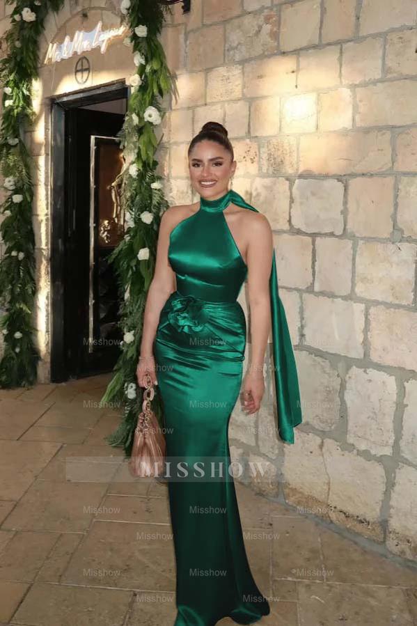 Charming Halter Sleeveless Long Mermaid Formal Dress With Pleated