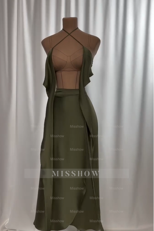 Charming Halter Sleeveless Ruffles Pleated Formal Dress With Bowknot