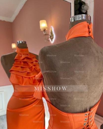 Charming High Neck Mermaid Stain Ruffles Prom Dress with Split