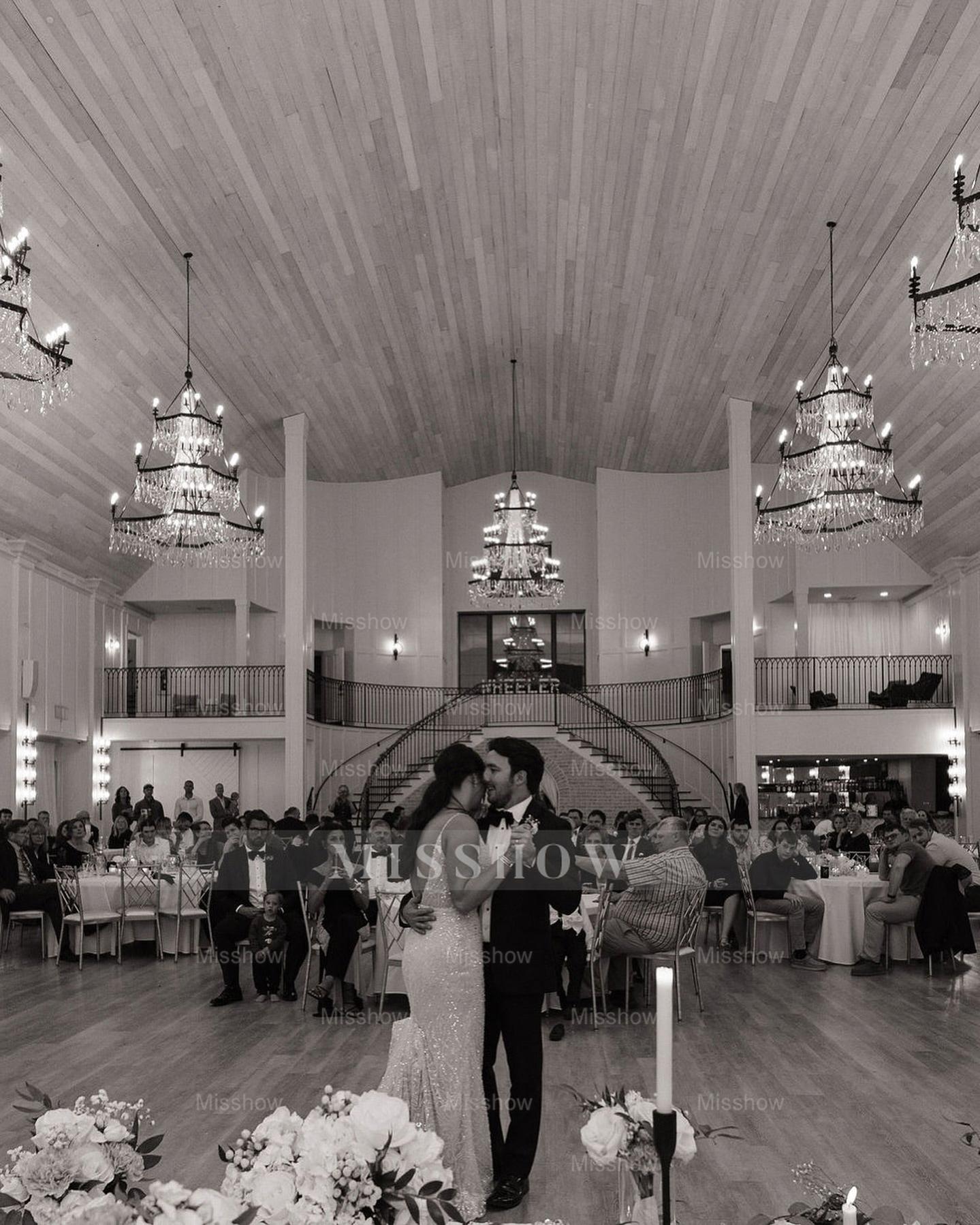 Charming Ivory Column V-Neck Spaghetti Straps Sleeveless Beaded Sequined Sweep Train Wedding Dress