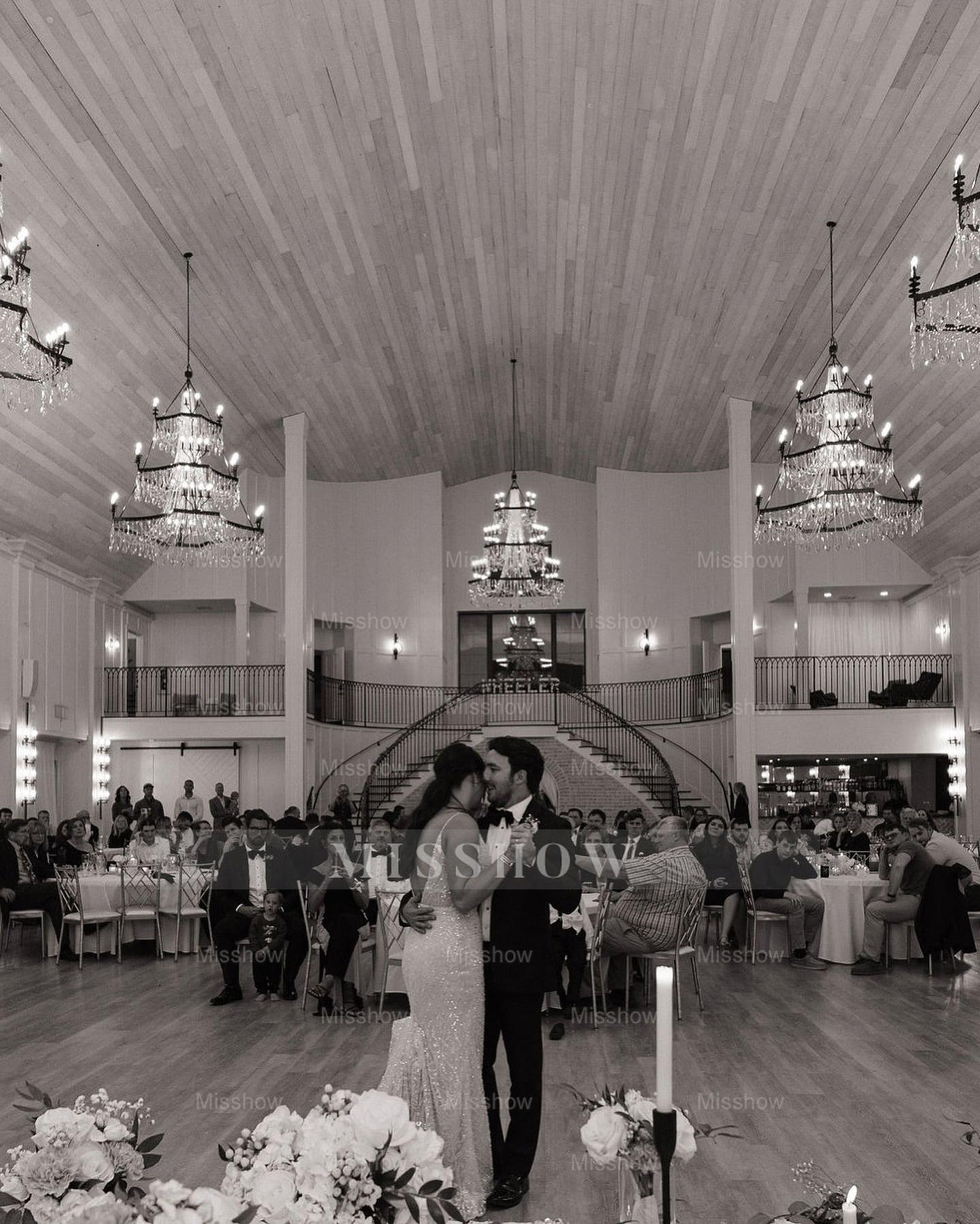 Charming Ivory Column V-Neck Spaghetti Straps Sleeveless Beaded Sequined Sweep Train Wedding Dress