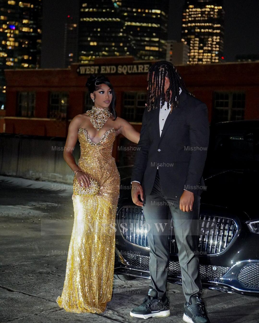 Charming Long Gold Sweetheart Sleeveless Mermaid Prom Dress with Rhinestones and Tassels