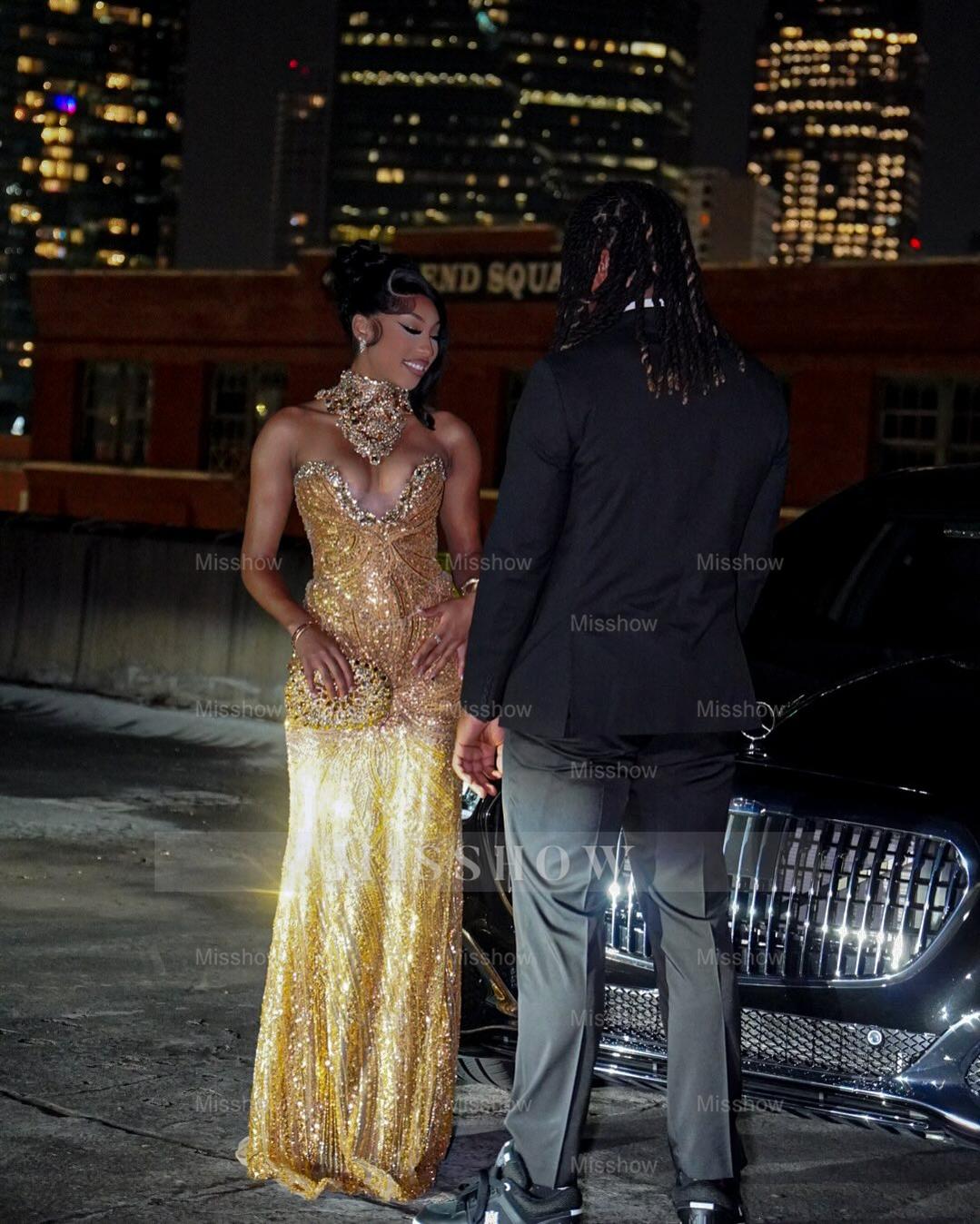 Charming Long Gold Sweetheart Sleeveless Mermaid Prom Dress with Rhinestones and Tassels