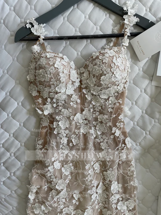 Charming Long Ivory Mermaid Sleeveless Lace Wedding Dress