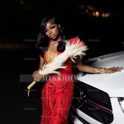 Charming Long Red Off-The-Shoulder Sleeveless Mermaid Prom Dress with Embroidery