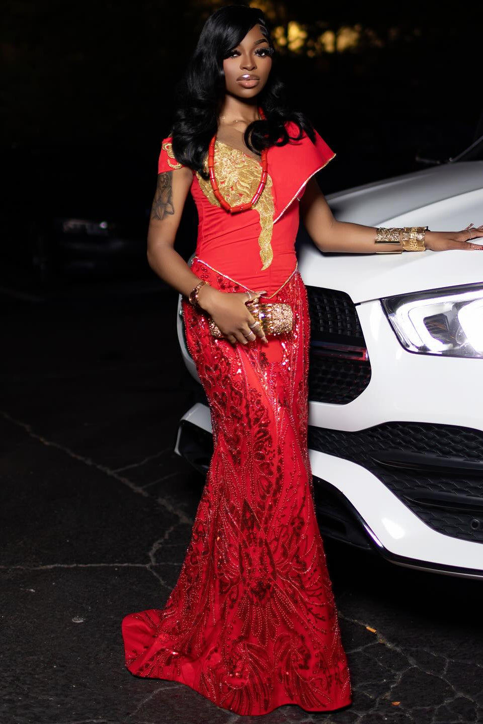 Charming Long Red Off-The-Shoulder Sleeveless Mermaid Prom Dress with Embroidery