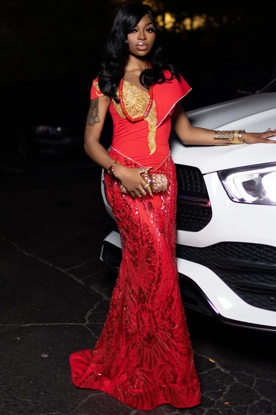 Charming Long Red Off-The-Shoulder Sleeveless Mermaid Prom Dress with Embroidery