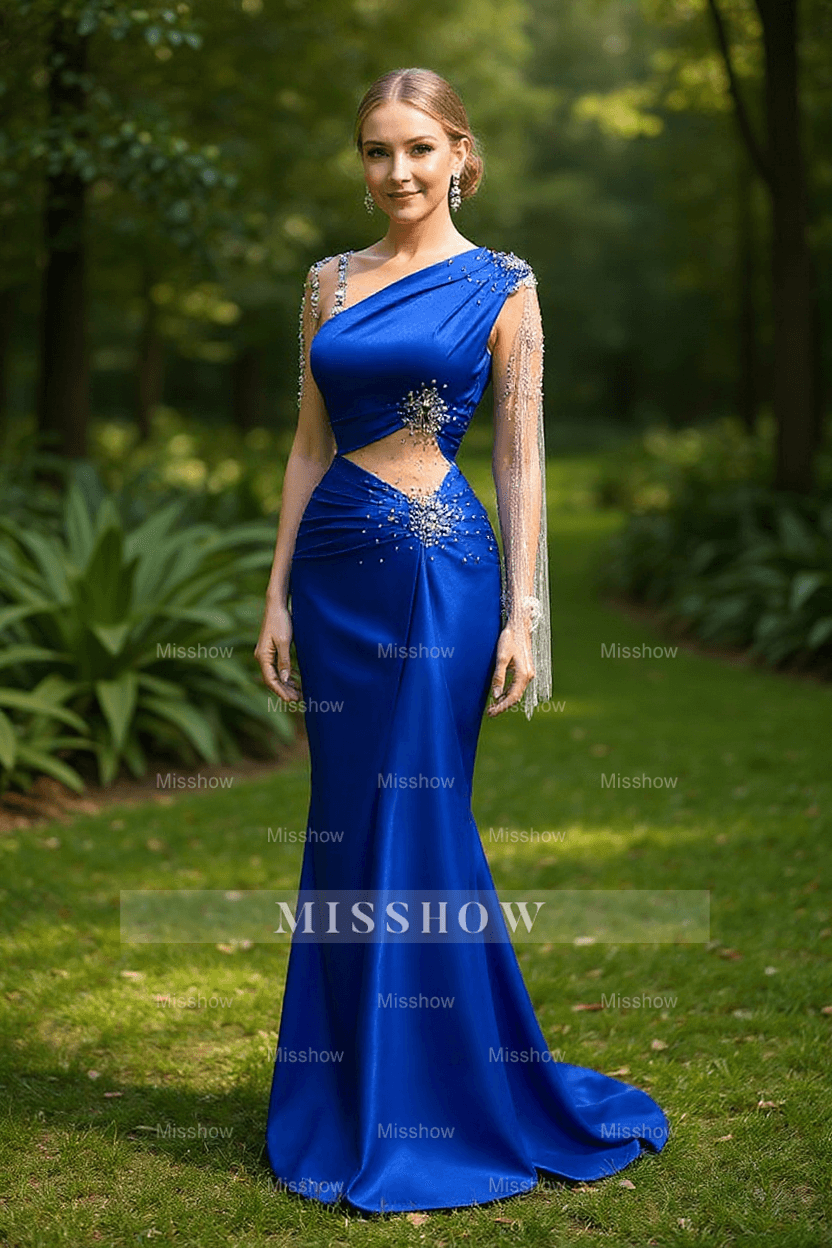 Charming Long Satin Column Mermaid Prom Dress With Beading