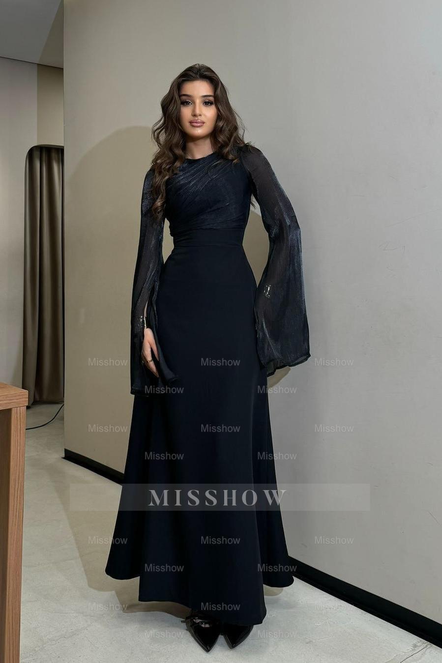Charming Long Sleeves Jewel High Waist Long Formal Dress With Ruffles