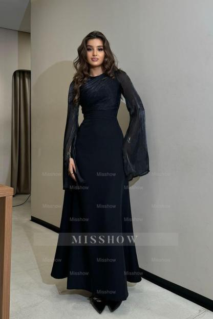 Charming Long Sleeves Jewel High Waist Long Formal Dress With Ruffles