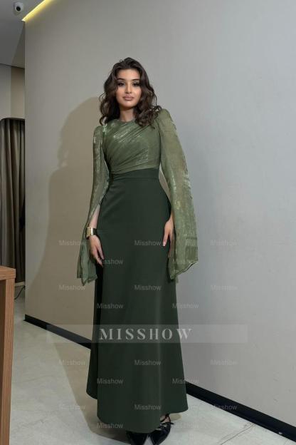 Charming Long Sleeves Jewel High Waist Long Formal Dress With Ruffles