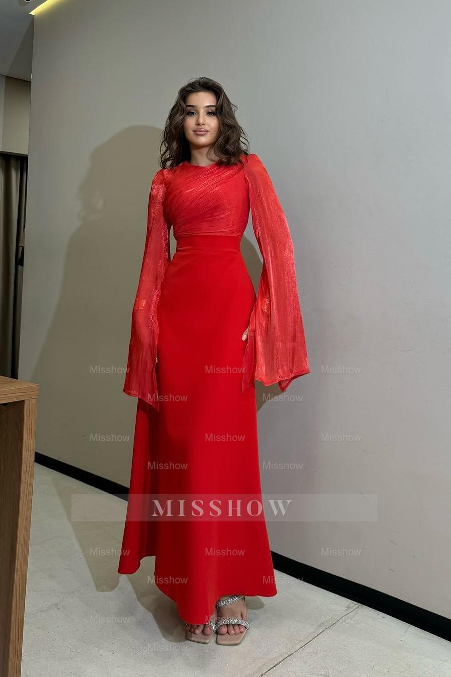 Charming Long Sleeves Jewel High Waist Long Formal Dress With Ruffles