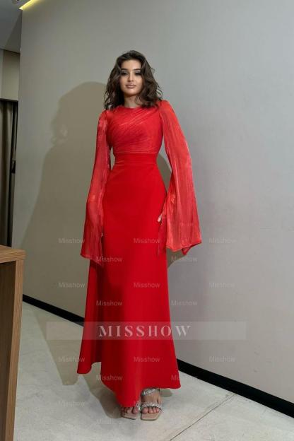 Charming Long Sleeves Jewel High Waist Long Formal Dress With Ruffles