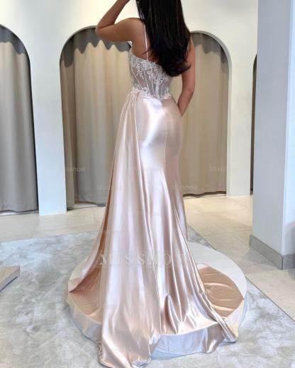 Charming Pink Sweetheart Sleeveless Mermaid Prom Dress with Front Split