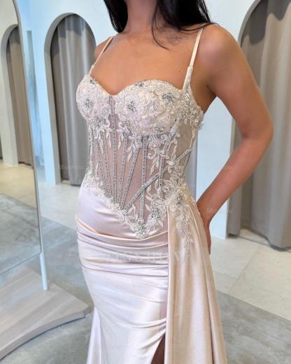 Charming Pink Sweetheart Sleeveless Mermaid Prom Dress with Front Split