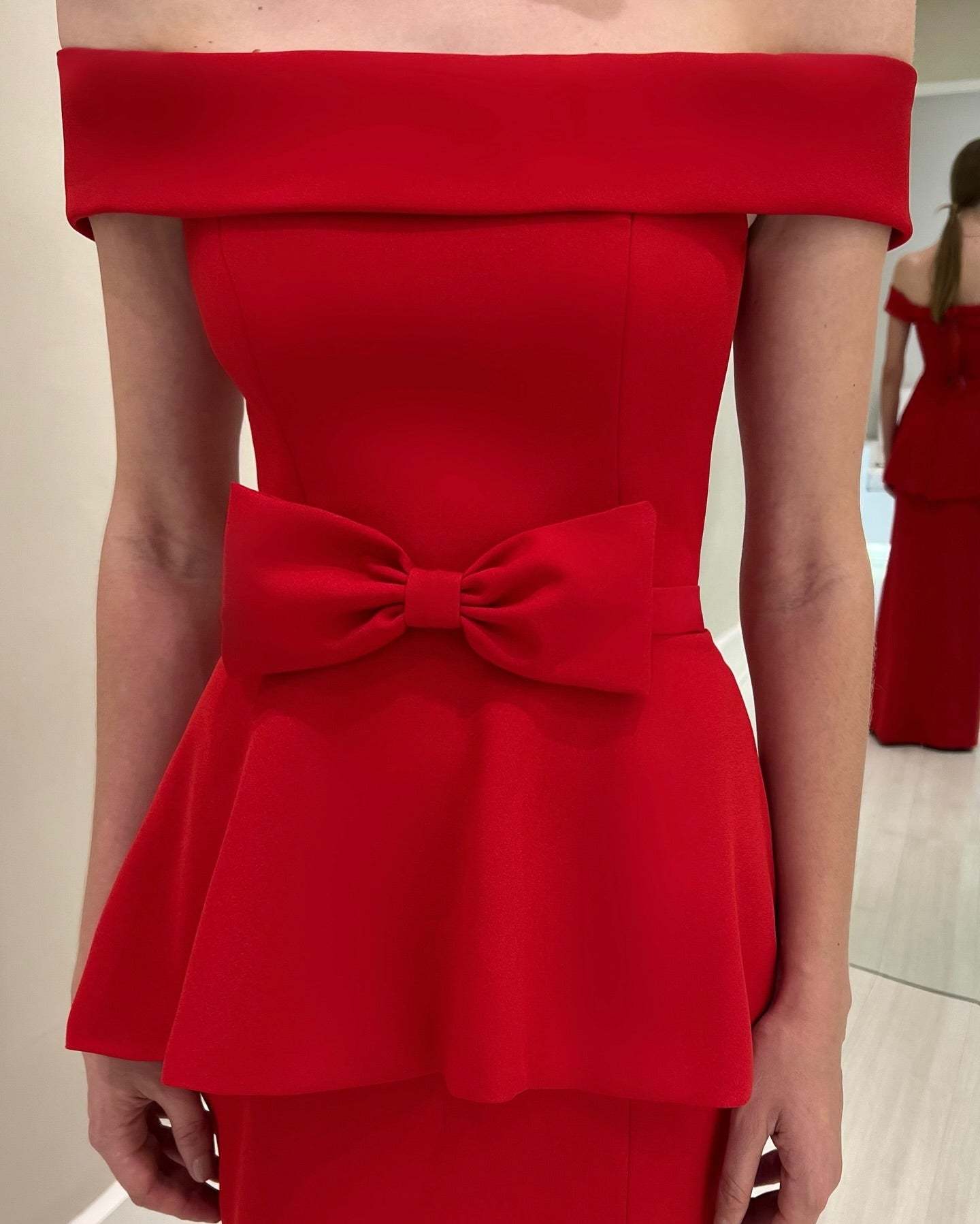 Charming Red Strapless Off-The-Shoulder Sleeveless Satin Bow Floor-Length Mother of the Bride Dresses With Slit