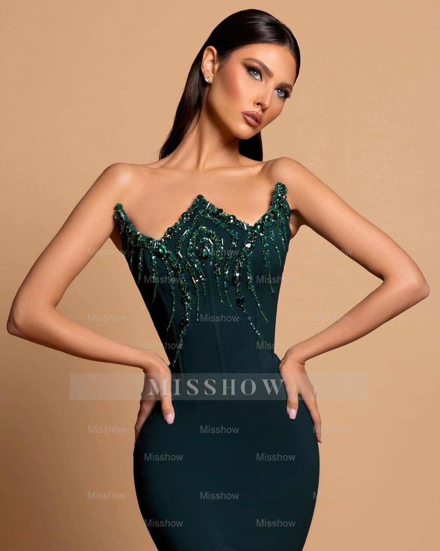 Charming Satin Column Strapless Sleeveless Rhinestone Long Prom Dress