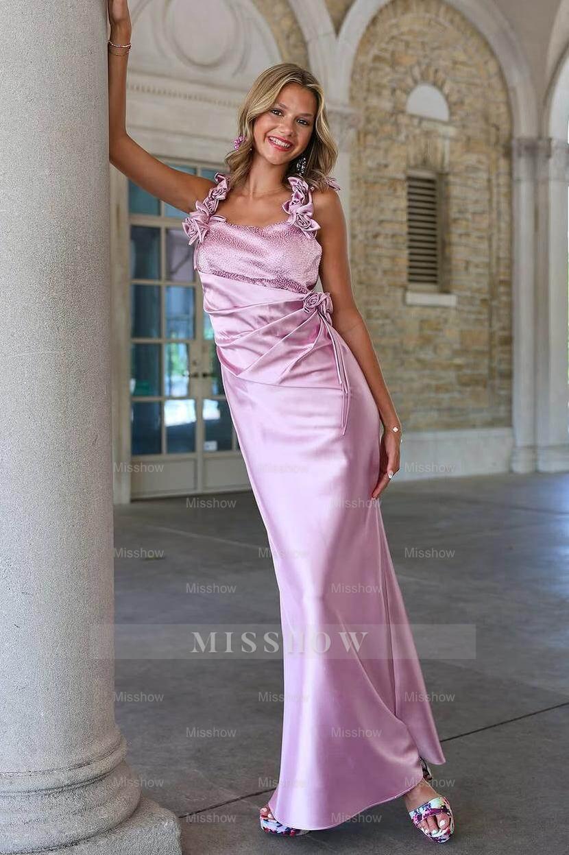 Charming Sleeveless Straps Mermaid Long Formal Dress With Pleated