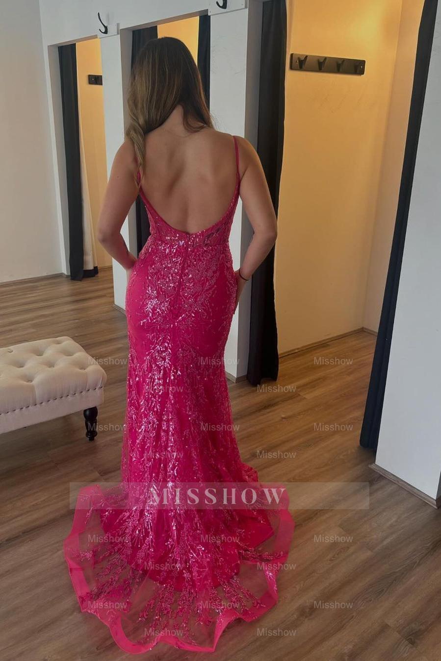 Charming Spaghetti Strap Sleeveless Long Split Formal Dress With Appliques