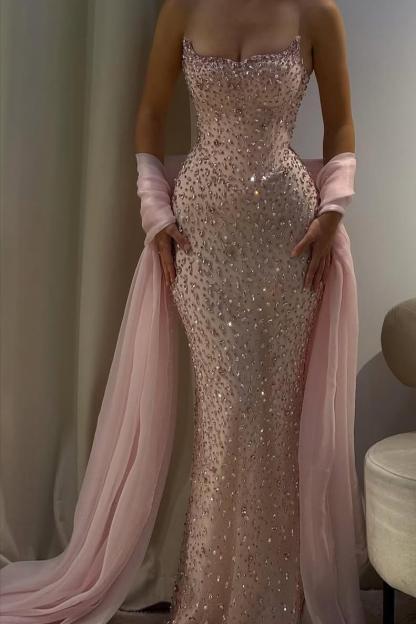 Charming Strapless Sleeveless Long Mermaid Formal Dress With Beading