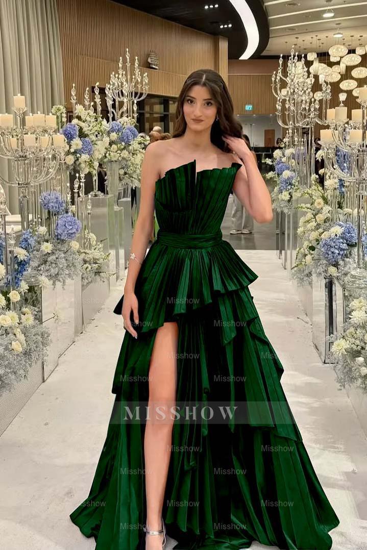 Charming Strapless Sleeveless Long Split Formal Dress With Pleated
