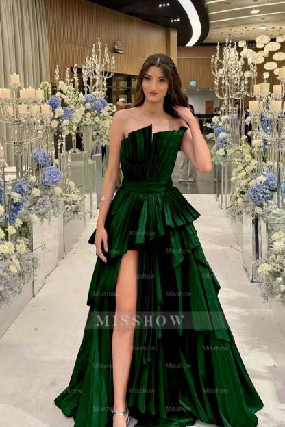Charming Strapless Sleeveless Long Split Formal Dress With Pleated