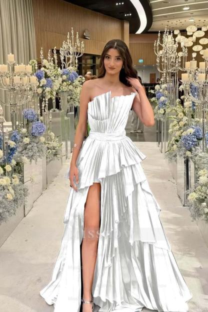 Charming Strapless Sleeveless Long Split Formal Dress With Pleated