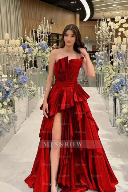 Charming Strapless Sleeveless Long Split Formal Dress With Pleated
