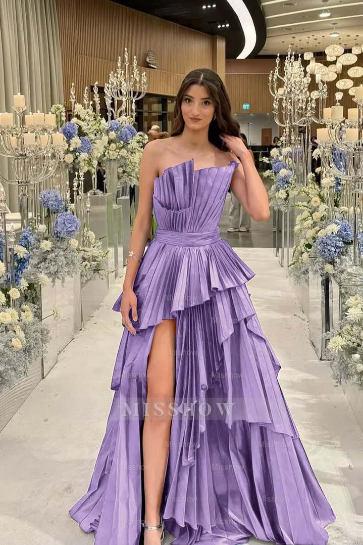 Charming Strapless Sleeveless Long Split Formal Dress With Pleated