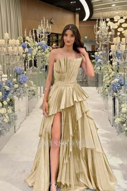 Charming Strapless Sleeveless Long Split Formal Dress With Pleated