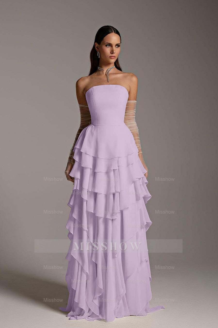 Charming Strapless Sleeveless Ruffles Long Formal Dress With Gloves
