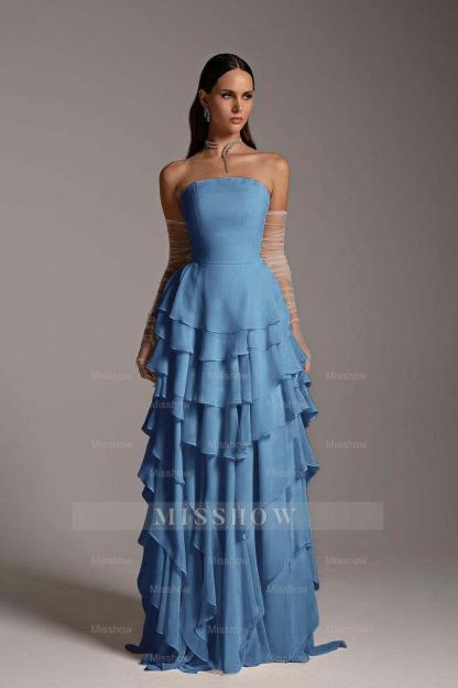 Charming Strapless Sleeveless Ruffles Long Formal Dress With Gloves