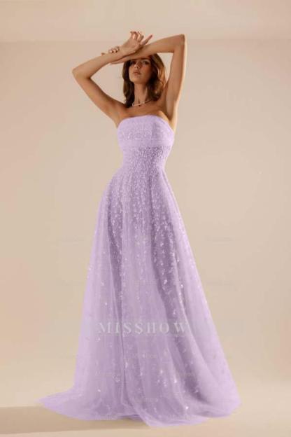 Charming Tulle Strapless Sleeveless Long Formal Dress With Beading