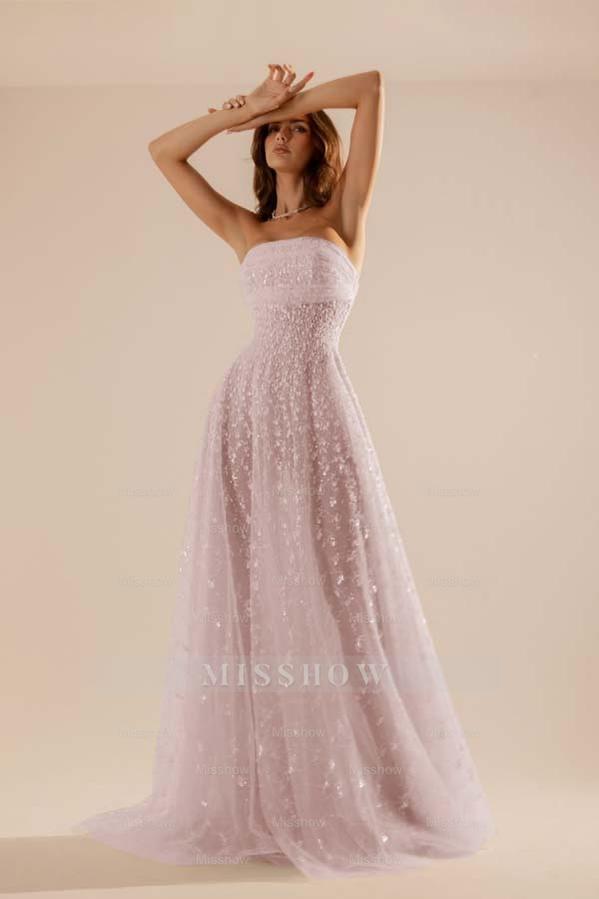 Charming Tulle Strapless Sleeveless Long Formal Dress With Beading