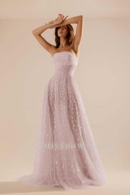 Charming Tulle Strapless Sleeveless Long Formal Dress With Beading