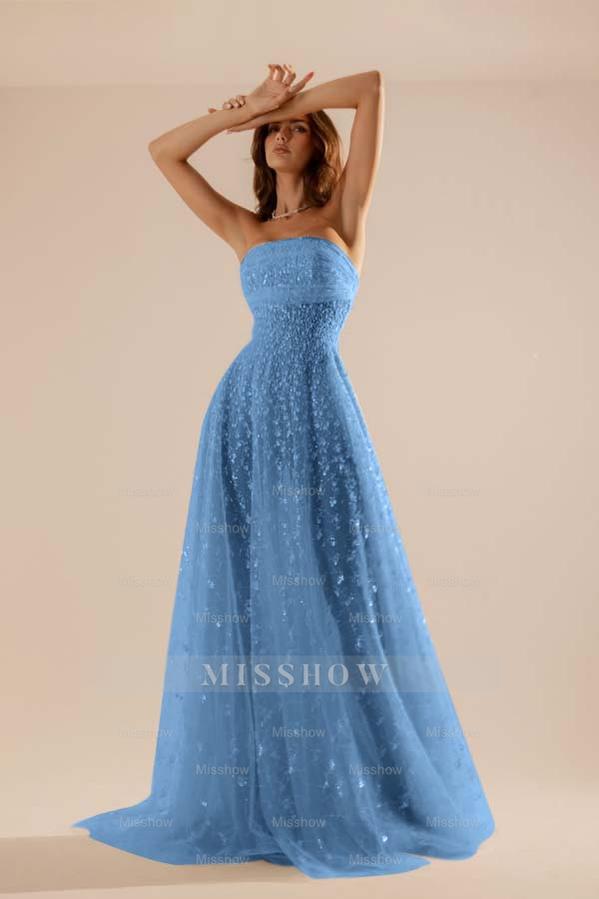 Charming Tulle Strapless Sleeveless Long Formal Dress With Beading