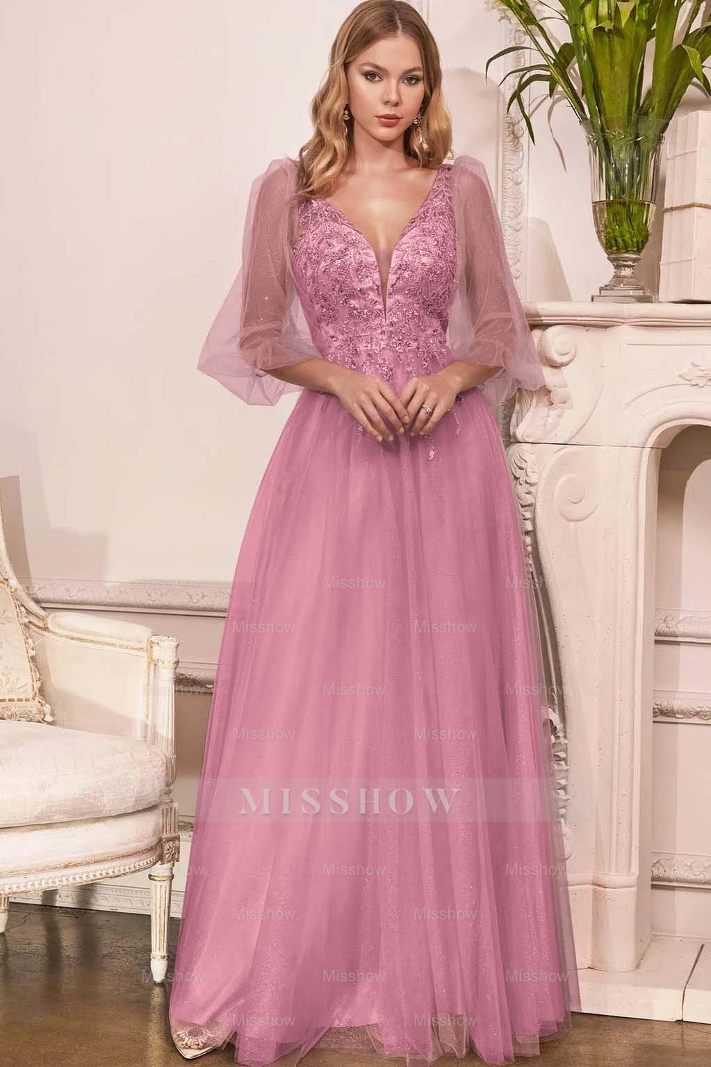 Charming Tulle V Neck Sleeveless Long Formal Dress With Appliques