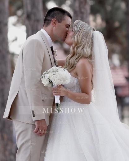 Charming White Sweetheart Ball Gown Beaded Sleeveless Cathedral Train Tulle Wedding Dresses