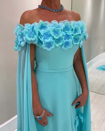 Chic A-Line Chiffon Mother of The Bride Dress Off-The-Shoulder Cap Sleeves Bridesmaid Dresses With Appliques