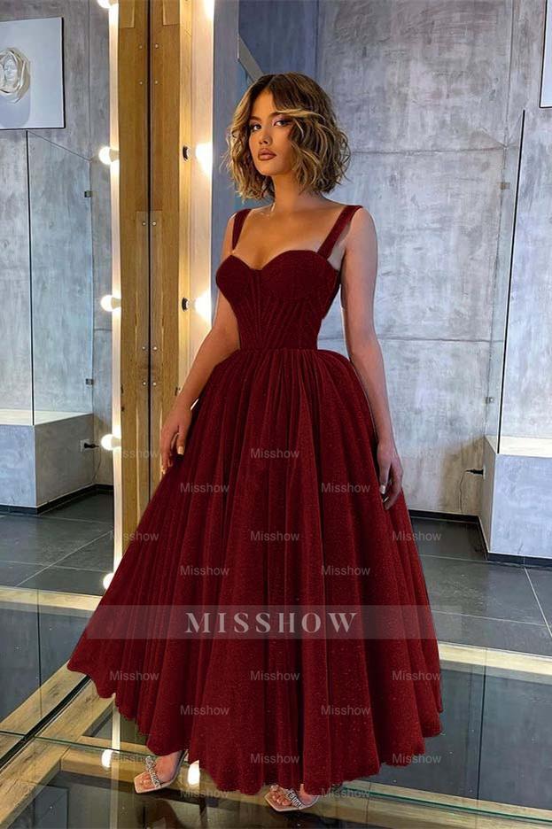 Chic Glittering Straps Sweetheart Sleeveless A Line Formal Dress With Sequins