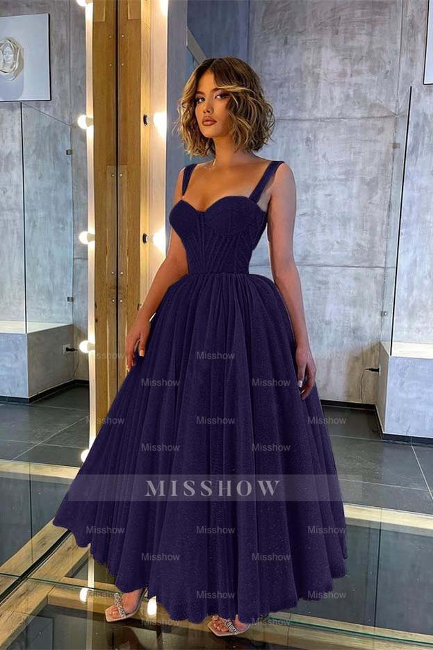 Chic Glittering Straps Sweetheart Sleeveless A Line Formal Dress With Sequins